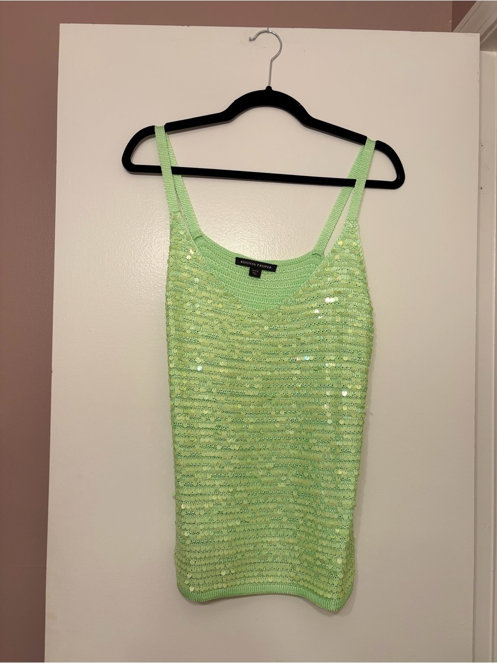 Lime Green Sequin Boston Proper V-Neck Sweater Tank